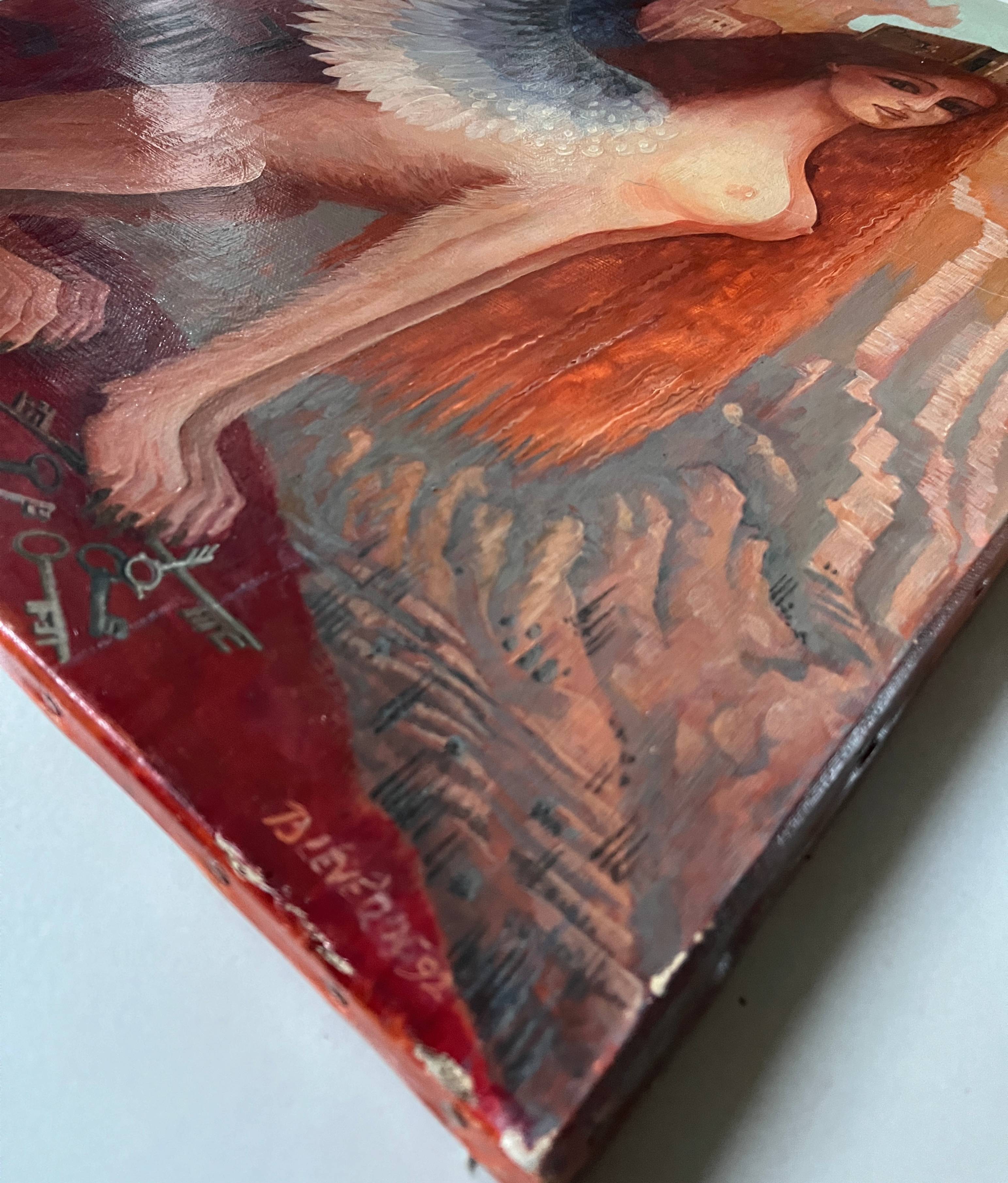 HST painting "Allegory" Surrealist Symbolism signed 1992