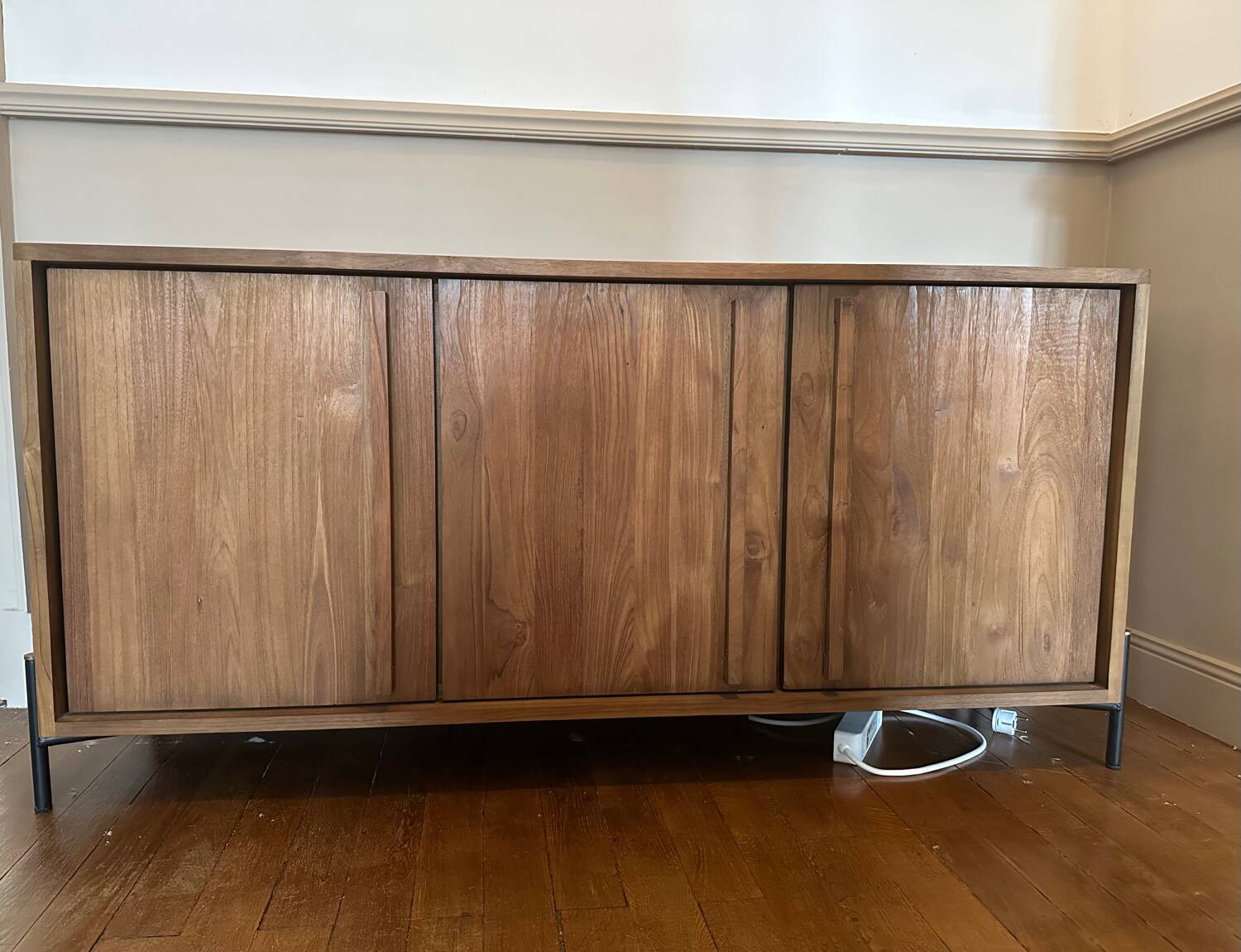 Sideboard made from recycled teak and metal legs