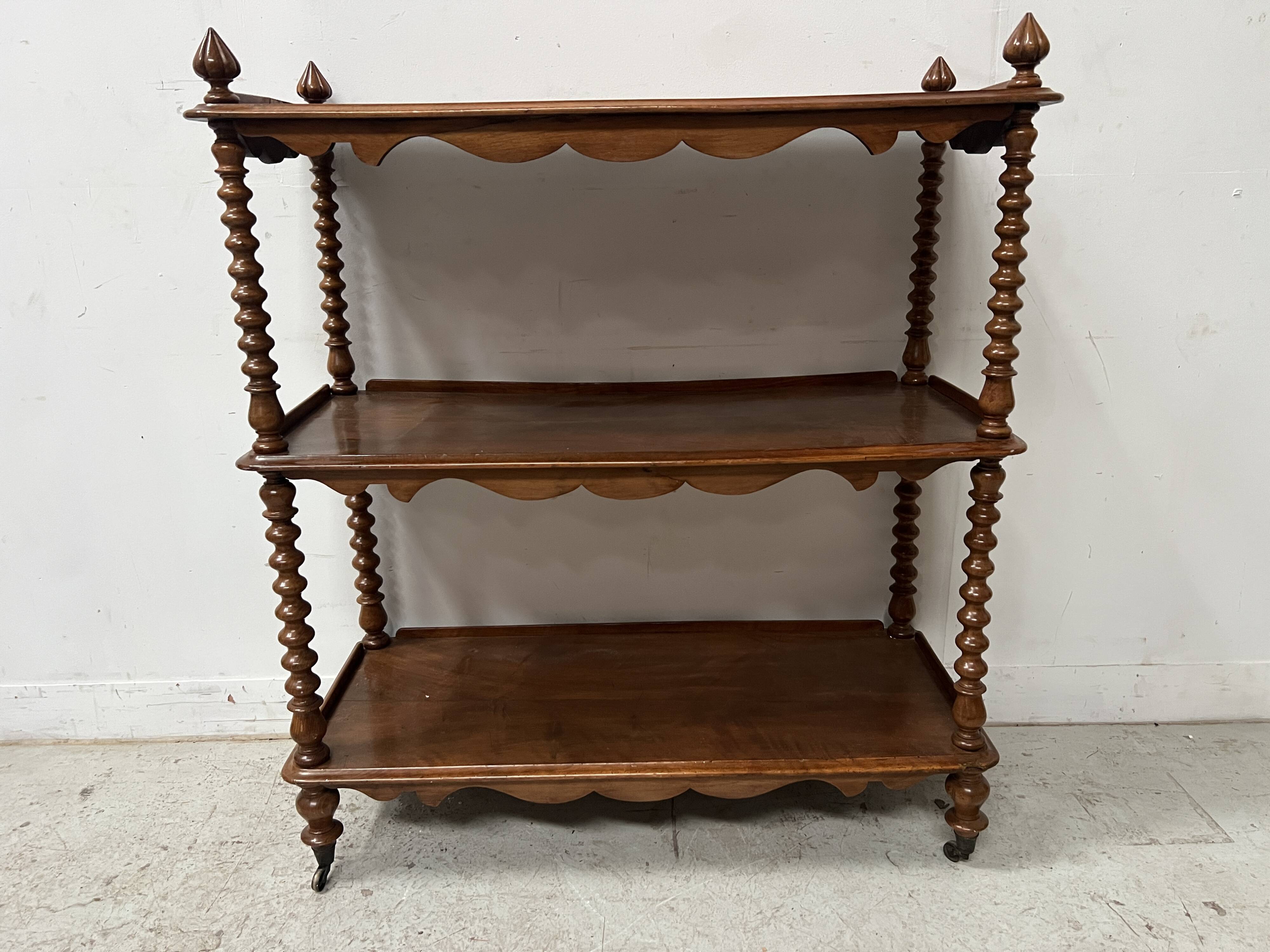 Napoleon III console table with three shelves in mahogany and veneer, 19th century