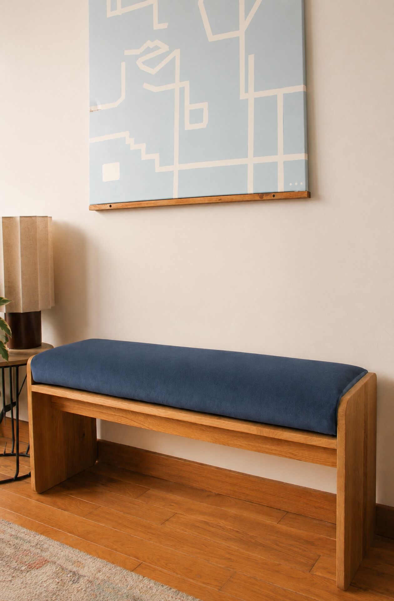solid oak bench with customizable cushion