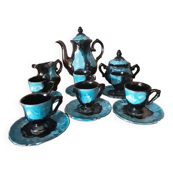 Service à Café Céramique Vallauris noire & bleue Vintage