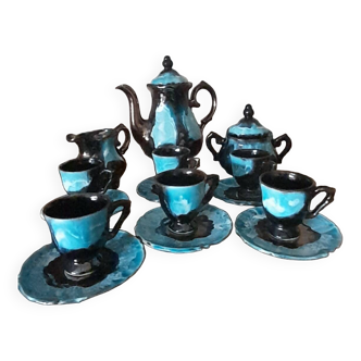 Vintage Vallauris Black & Blue Ceramic Coffee Set