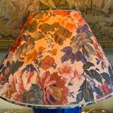 Large blue ceramic lamp with floral shade