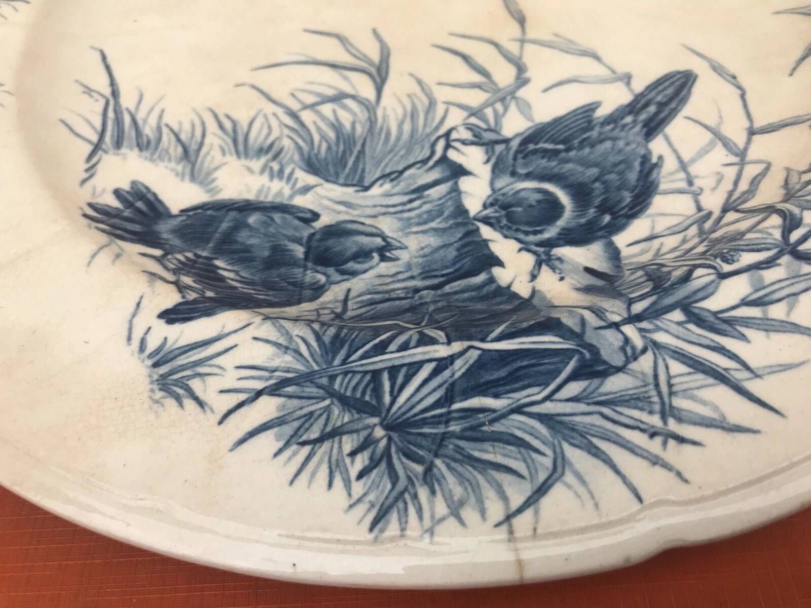Gien Earthenware Antique Serving Dish Bird Decor
