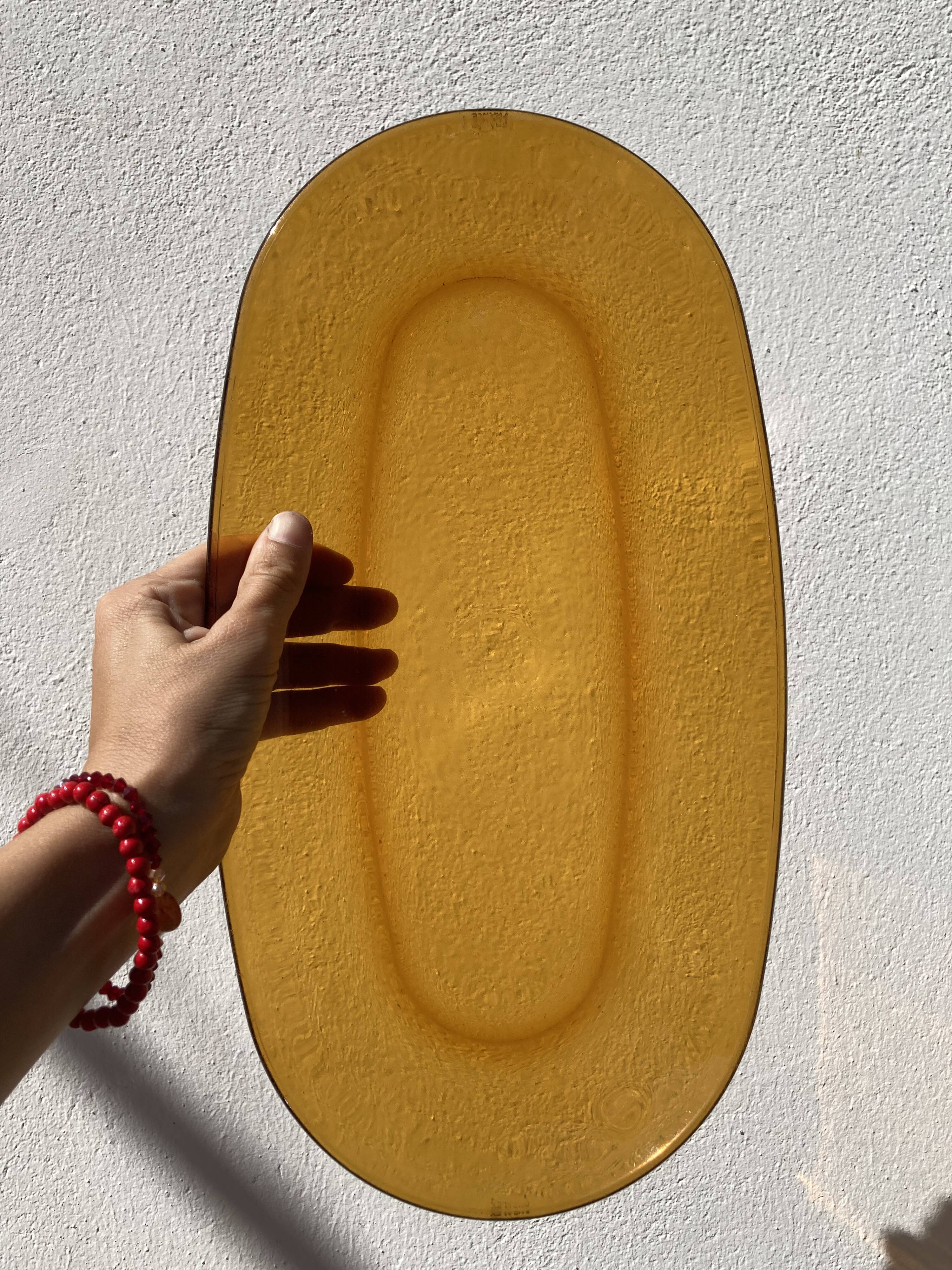 Set of 7 dishes in brown and green vintage glass
