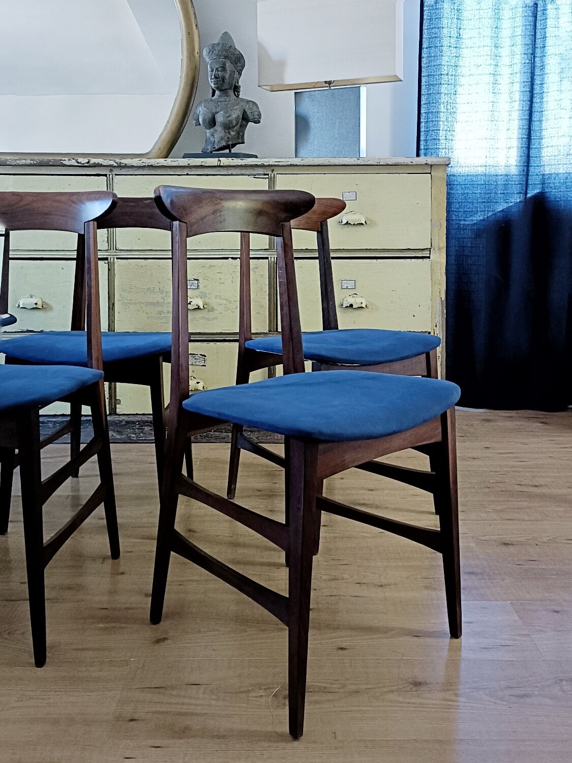 1960s Italian teak chairs in blue