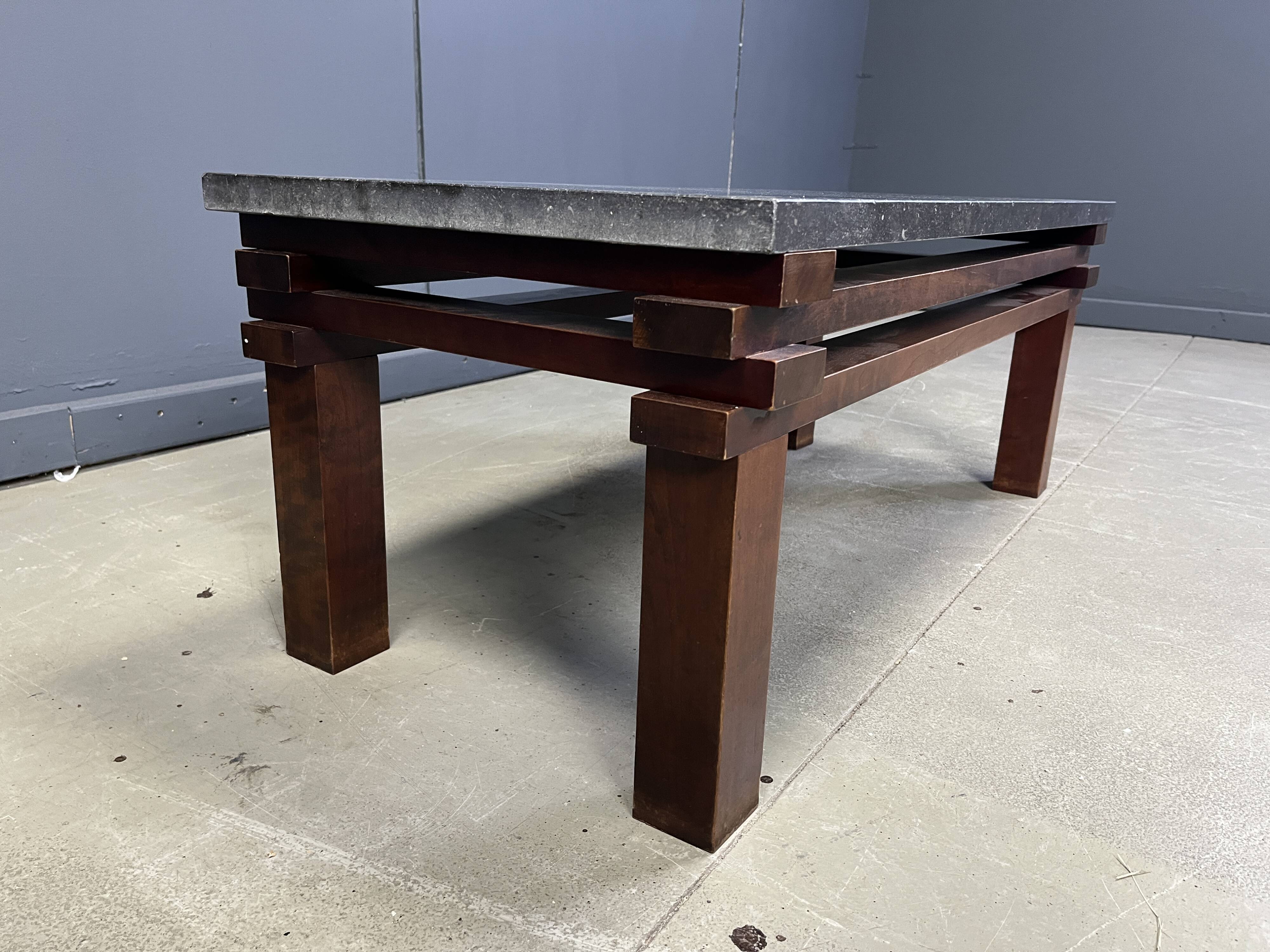 Vintage wooden and stone top coffee table, 1970s
