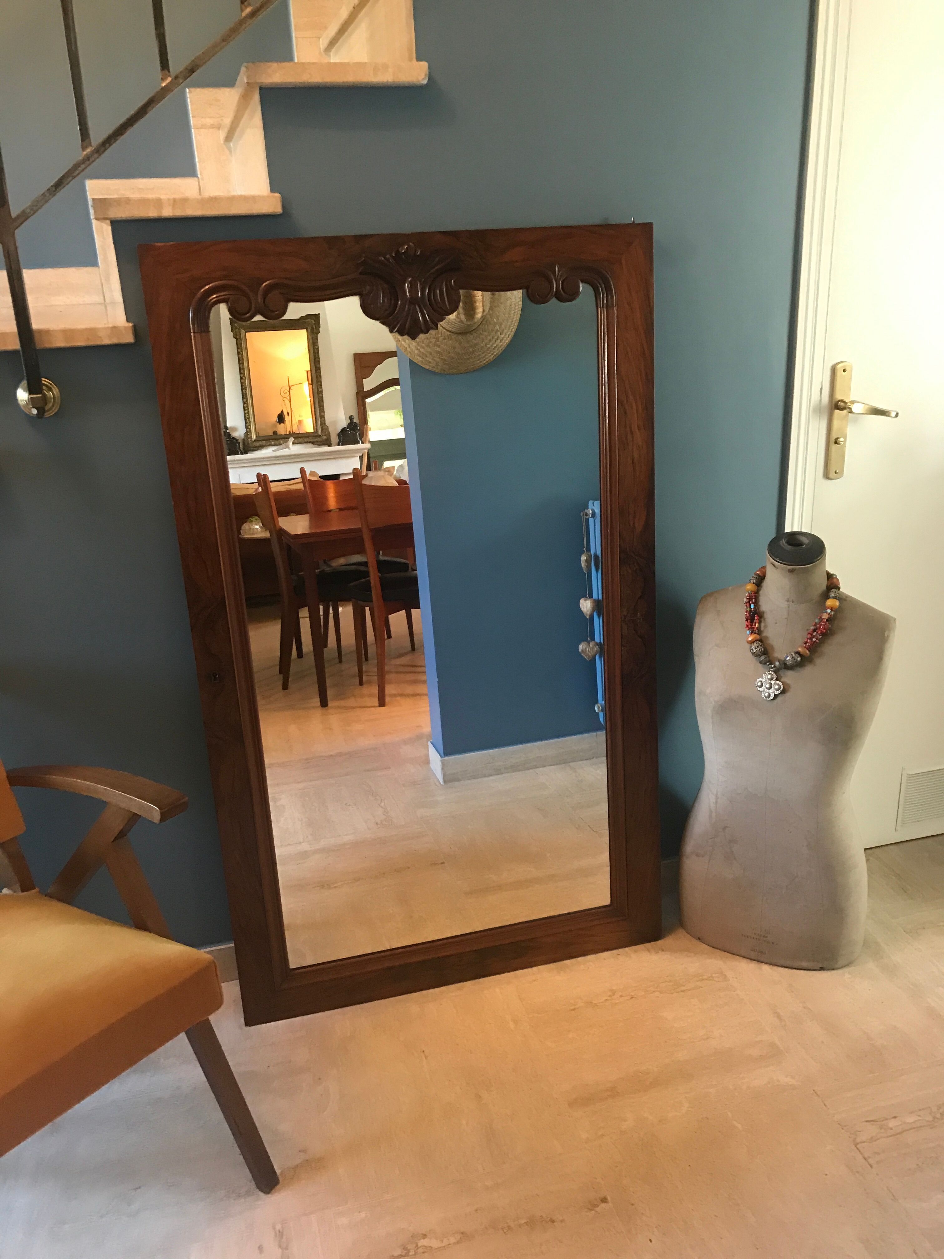 Large mirror carved 137 x 84 cm old door to rack 1920