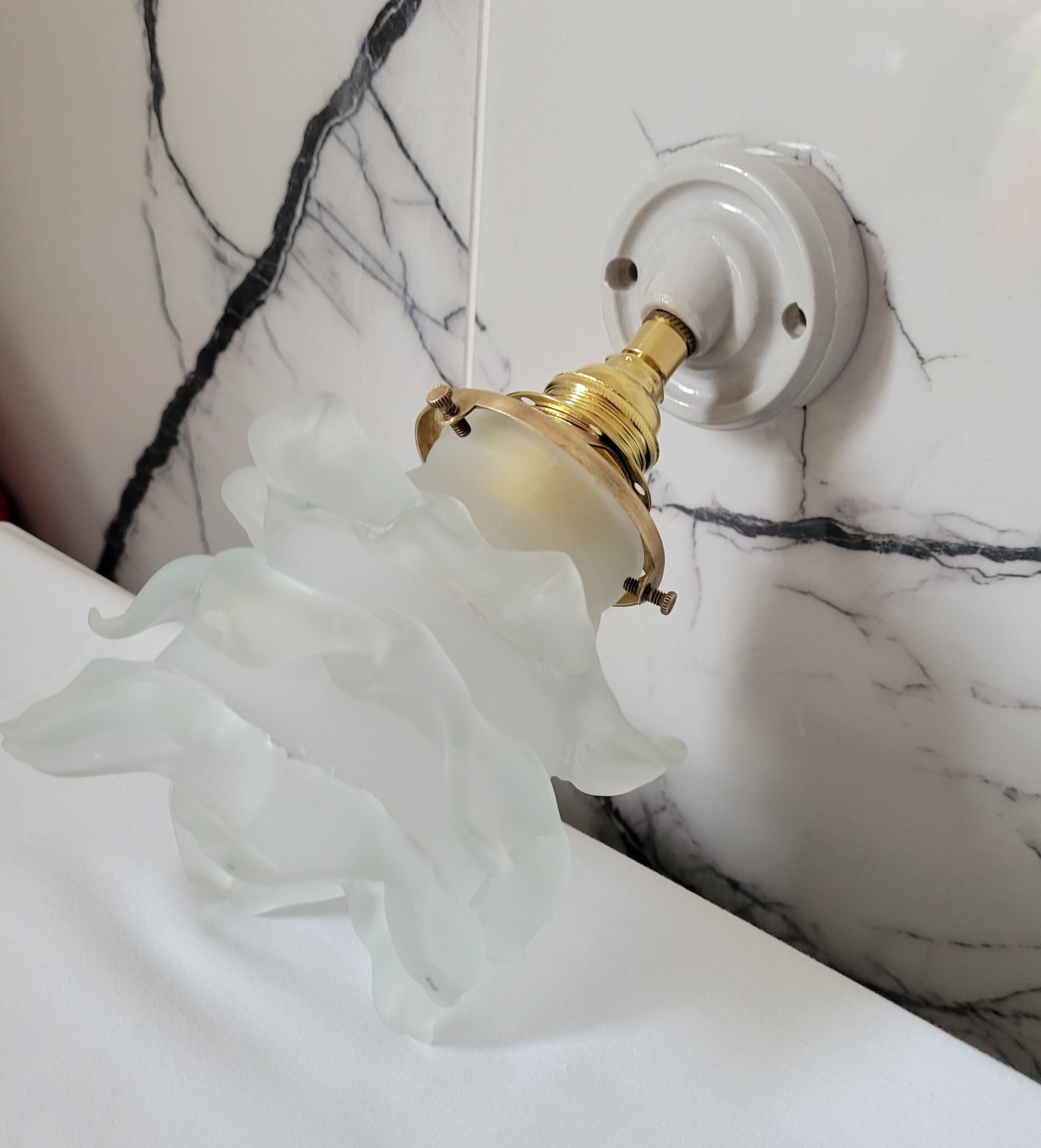 Glass and porcelain flower wall lamp