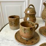 coffee service 6 cups and saucers, teapot and sugar bowl in ceramic / pottery / stoneware years 50-6