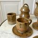 service à café 6 tasses et sous-tasses, theière et sucrier en cérémique / poterie / grès années 50-6