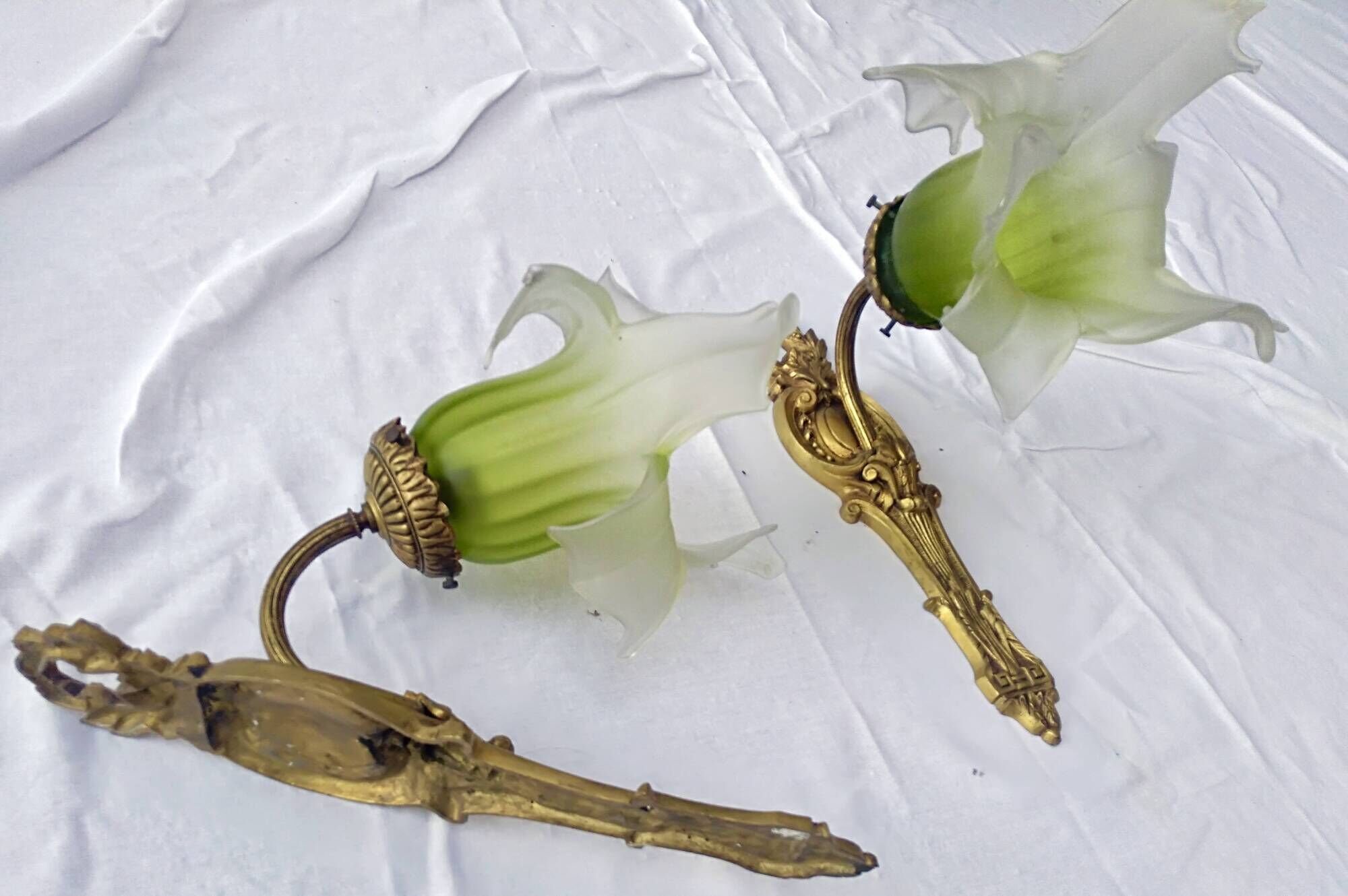 Pair of gilded metal glass paste sconces from the early 20th century