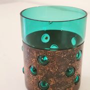 Vintage brutalist drinks set of green glass and patinated copper
