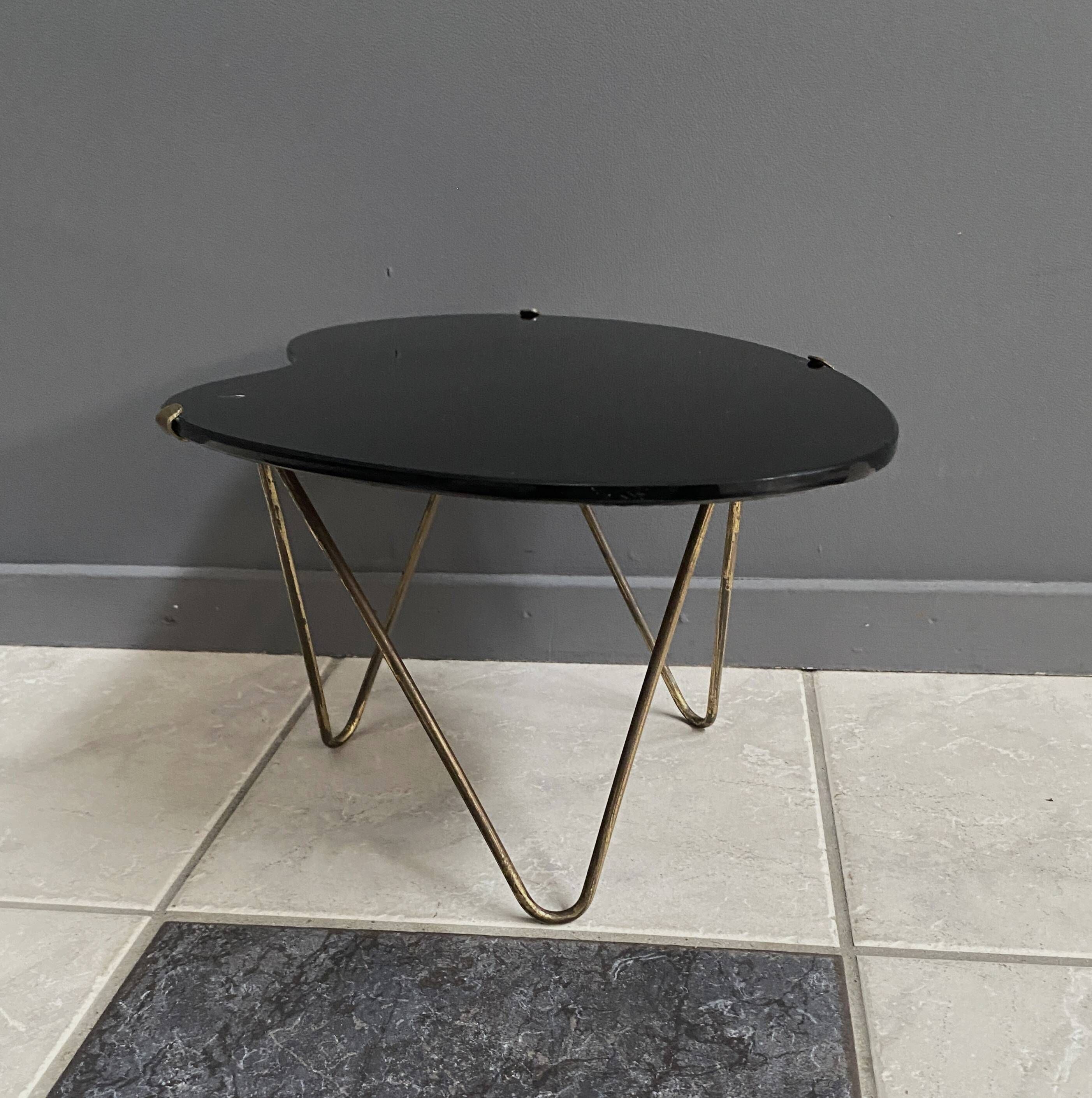 Black Glass kidney shape small side table 1960s