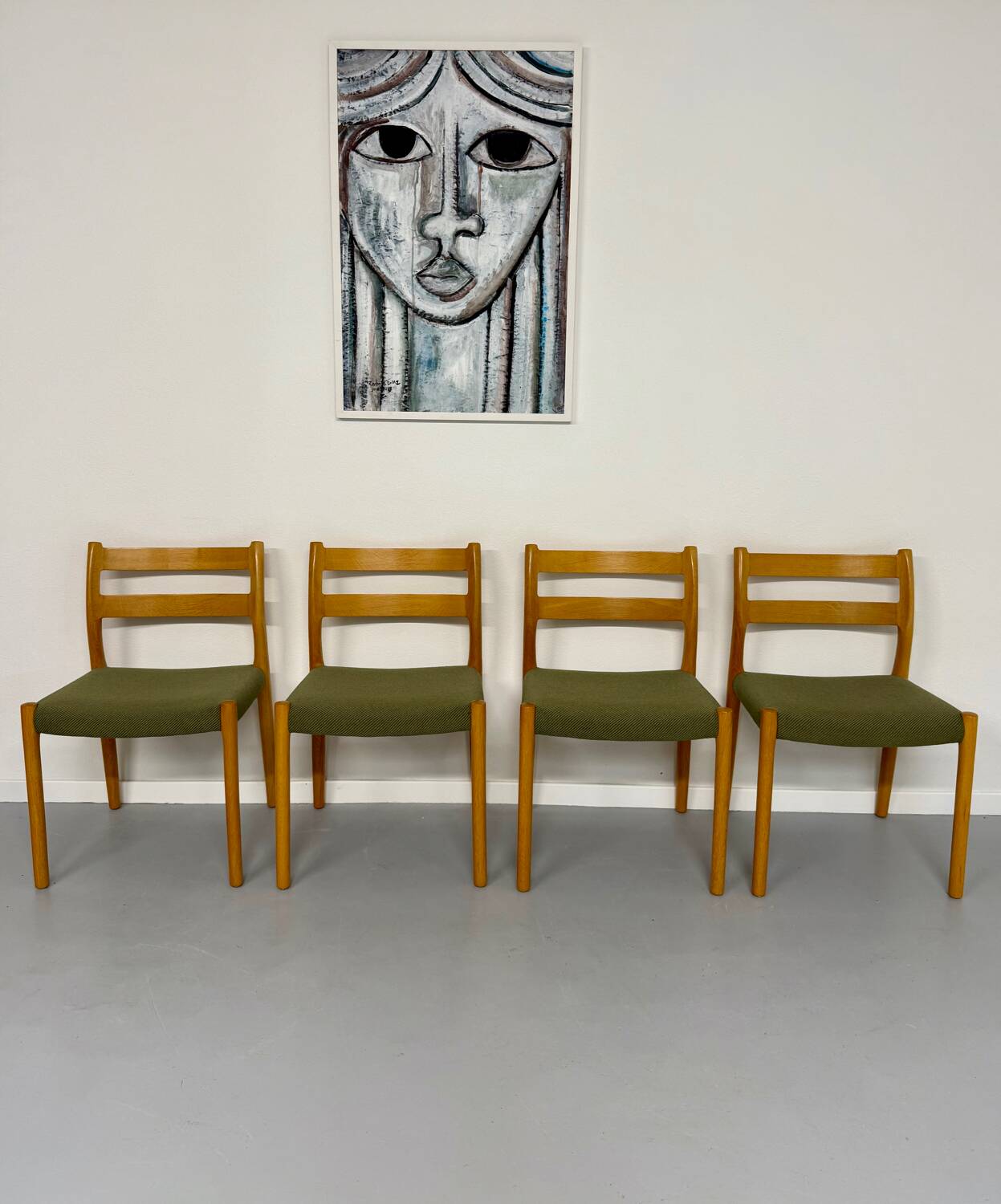 Set of 4 beech chairs designed by Niels Otto Møller, solid vintage beech