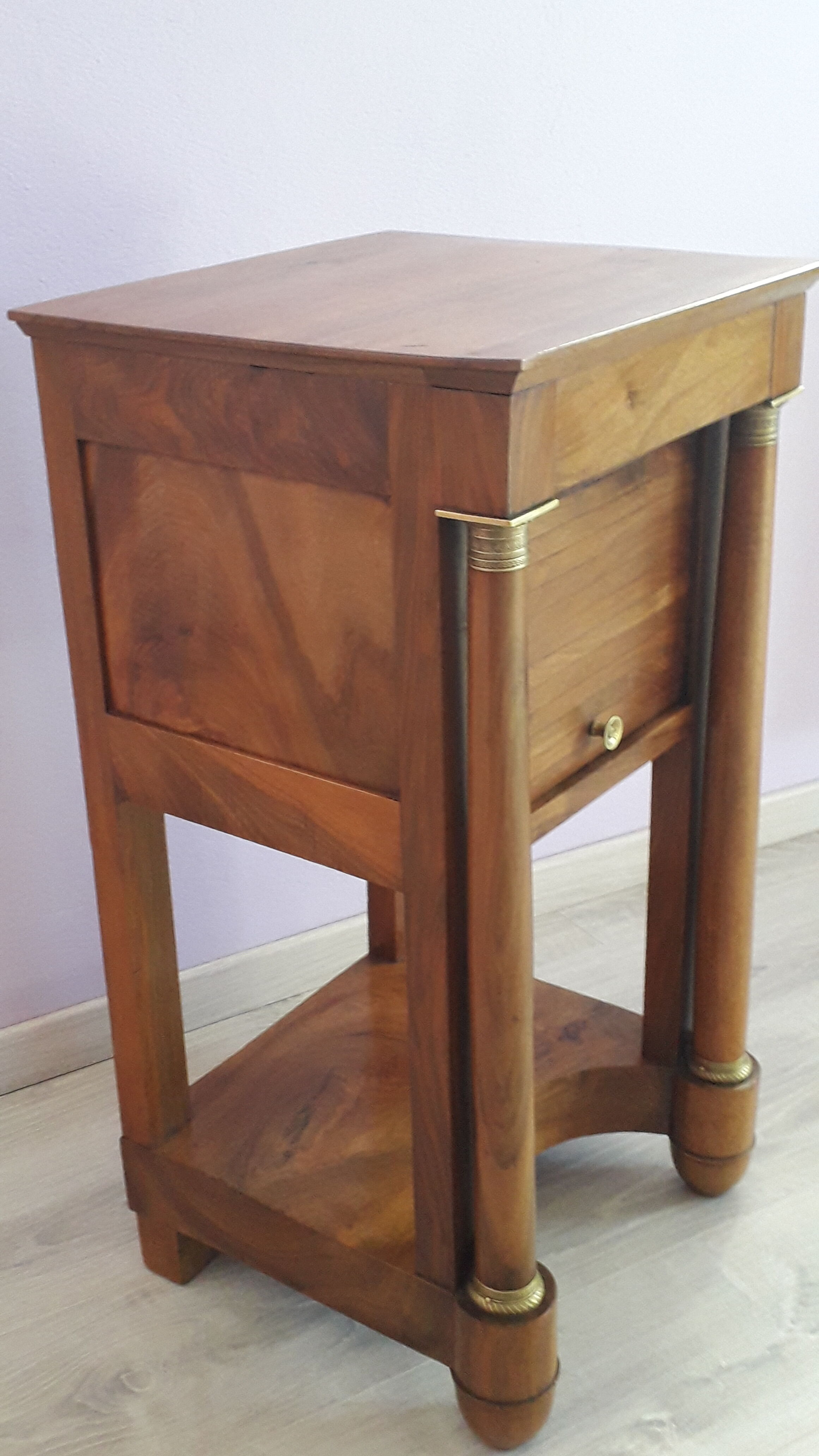 Empire period bedside table in solid walnut