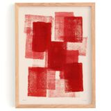 peinture abstraite rouge - tableau b244 signé eawy