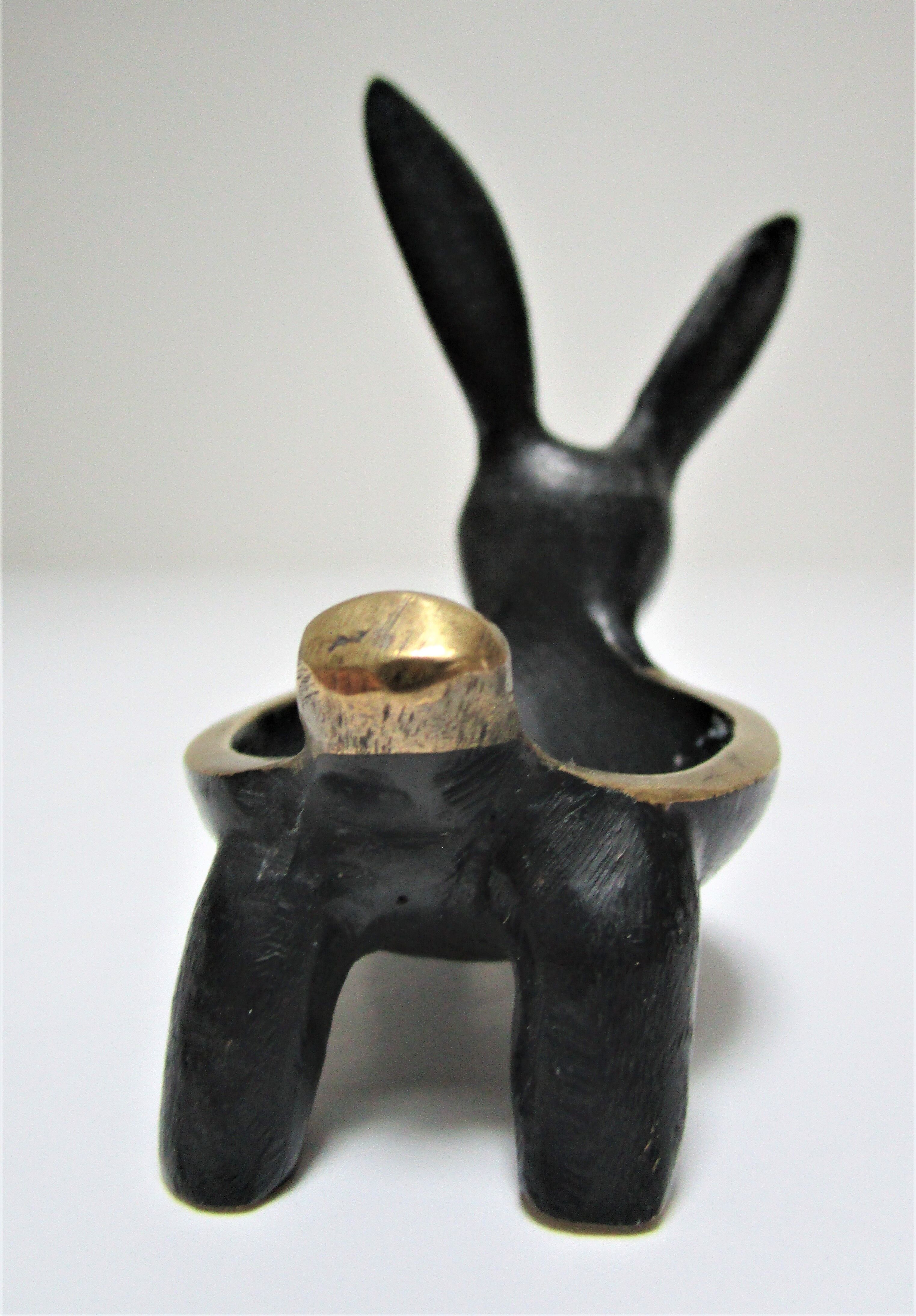 Candle holder zoomorphic bronze solid patina black rabbit hare 60s