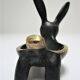 Candle holder zoomorphic bronze solid patina black rabbit hare 60s