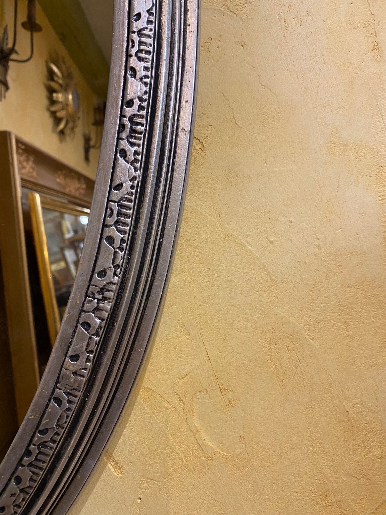 Pair of silver oval mirrors 79x46cm