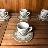 Series of 4 longchamp cups gray brown ceramic flower decor france vintage #a511