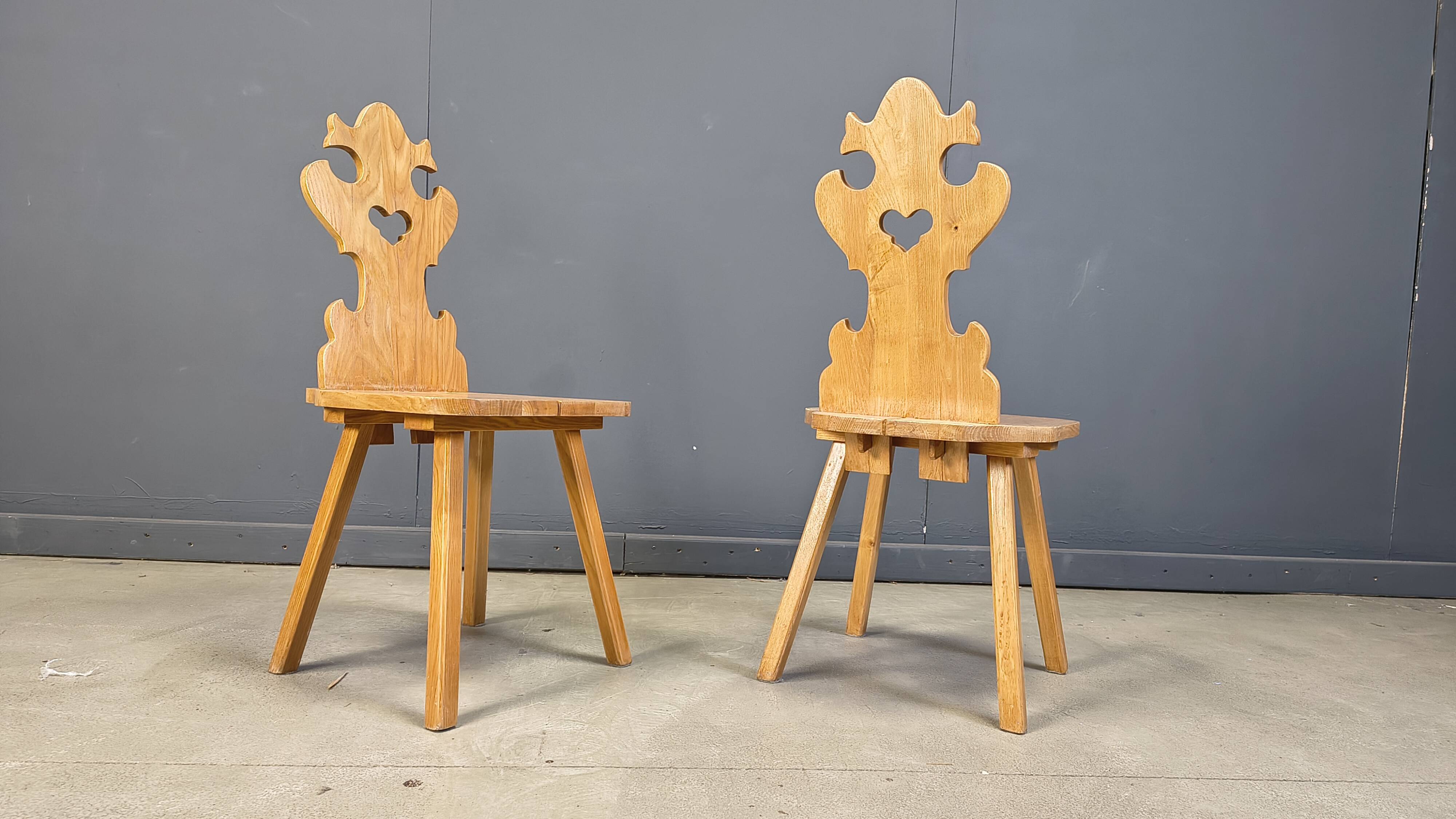 Chaises tiroliennes vintage rustiques, années 1960