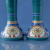 Pair of hand-painted ceramic table lamps in Dutch Art Nouveau–Art Deco style, 1910–1917.