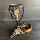 1900 Art Nouveau wrought iron lamp with floral motif