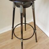 Chaise de bar vintage en métal faite à la main : siège pivotant en cuir à hauteur réglable