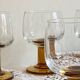 6 medium antique seventies stemmed glasses, amber brown base, wine or water