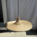Small suspension, rattan luminaire in hat shape D:60cm