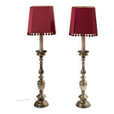 Pair of metal floor lamps with pink shades