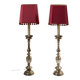 Pair of metal floor lamps with pink shades