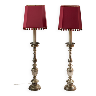 Pair of metal floor lamps with pink shades