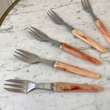 Lot de 10 fourchettes à dessert en bakélite années 60-70