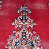 Antique 1920s Persian Kerman rug, floral medallion, red field, 267cm x 364cm