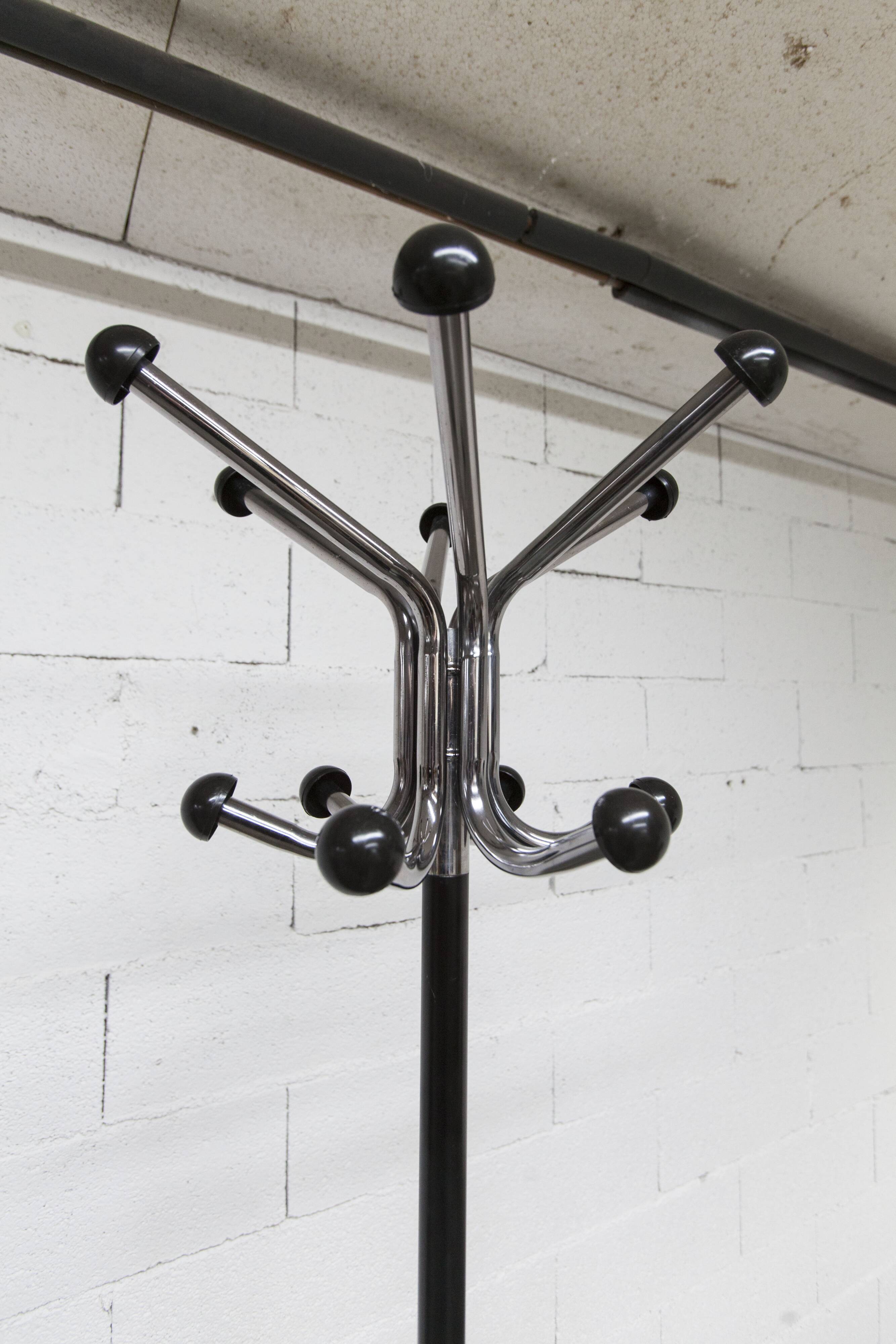 Portemanteau perroquet industriel 1970 porte parapluie et 12 patères 193cm