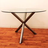 Round Italian dining table in smoked glass and chrome steel, 1970s