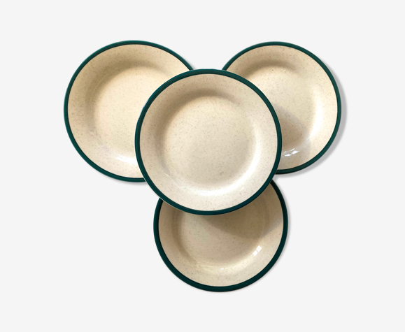 Lot assiettes vintage en grès moucheté bordure verte