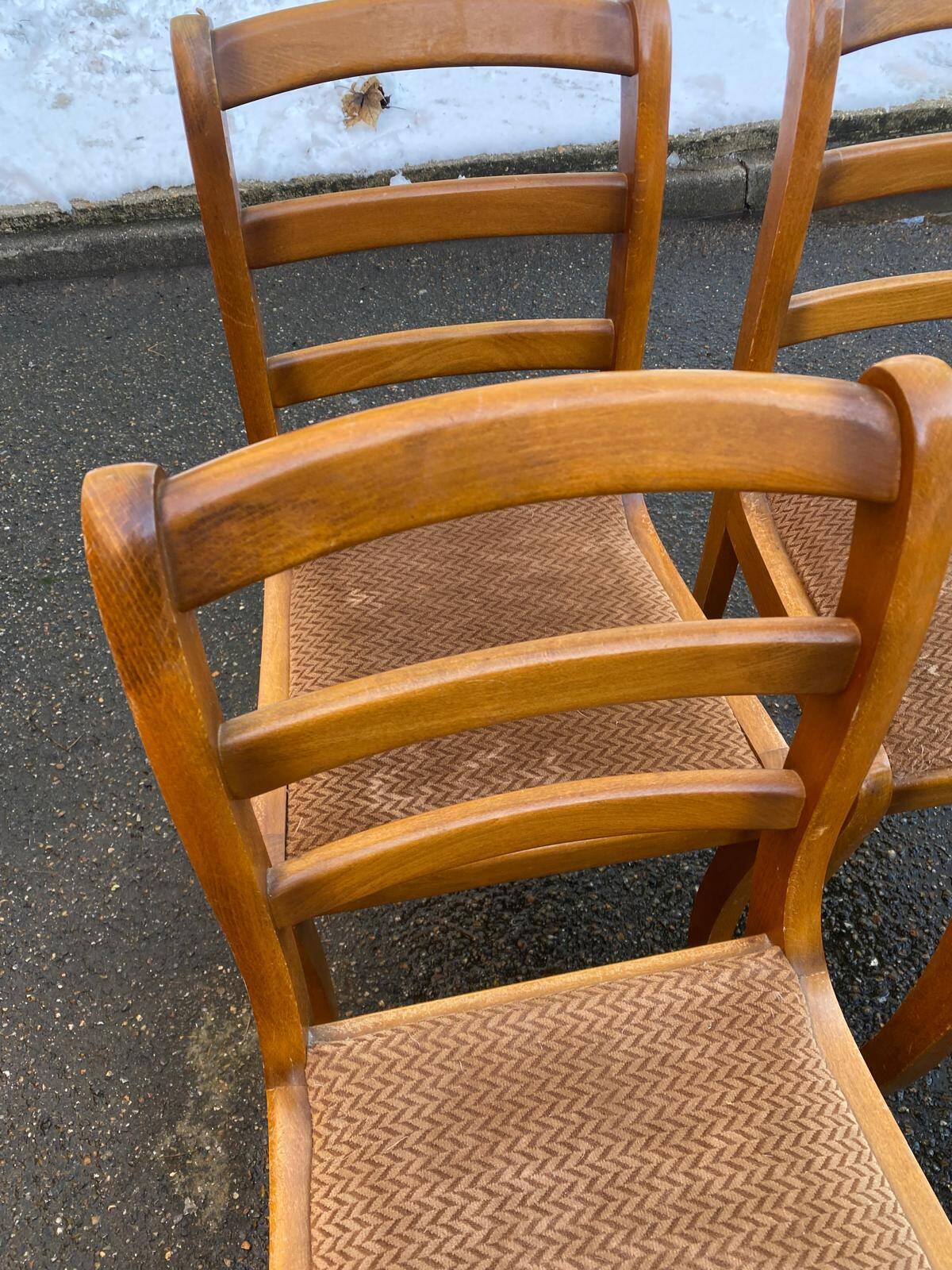 4 solid wood and brown velvet suede chairs in the Louis Philippe style.