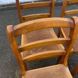 4 solid wood and brown velvet suede chairs in the Louis Philippe style.