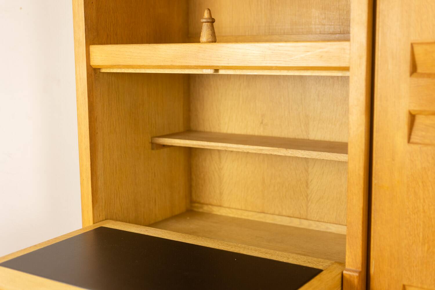 Guillerme and Chambron. Oak wardrobe with integrated secretary. 1970-80.