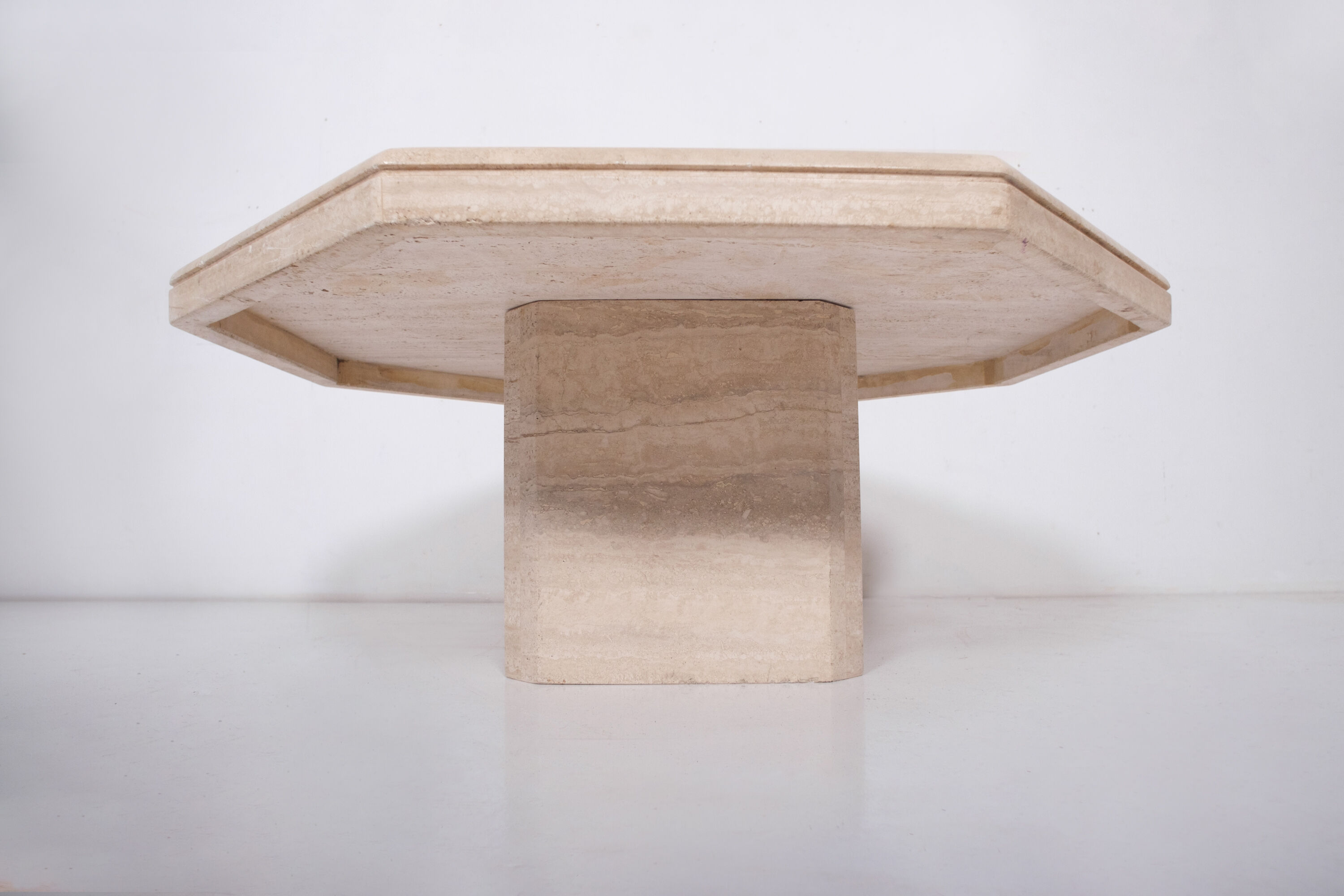 Vintage octagonal travertine coffee table 1970