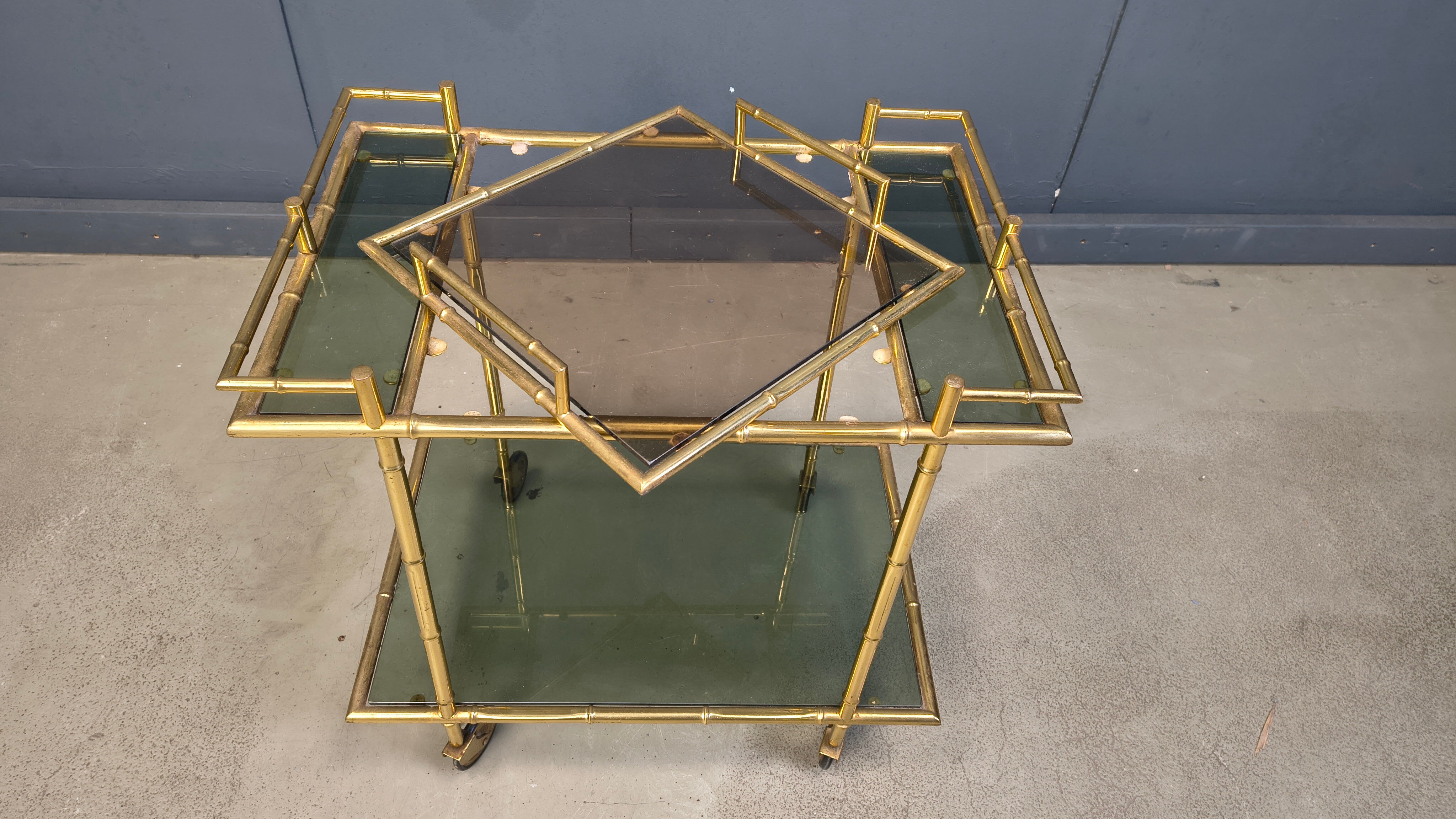Vintage brass faux bamboo trolley, 1960s