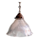 Large Holophane pendant light in transparent grooved glass
