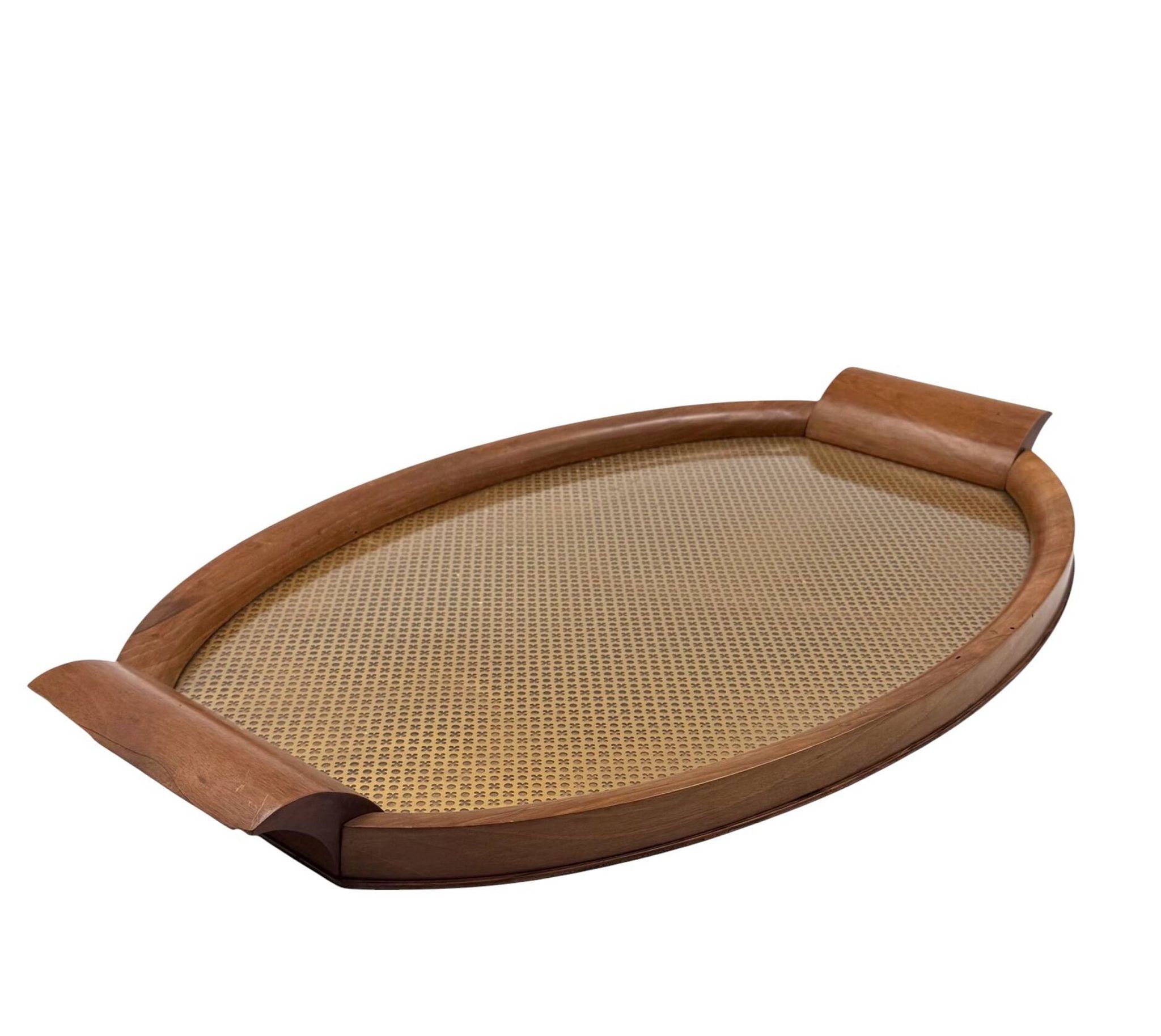 Mid-century wood and brass tray, Italy 1950s
