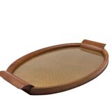 Mid-century wood and brass tray, Italy 1950s