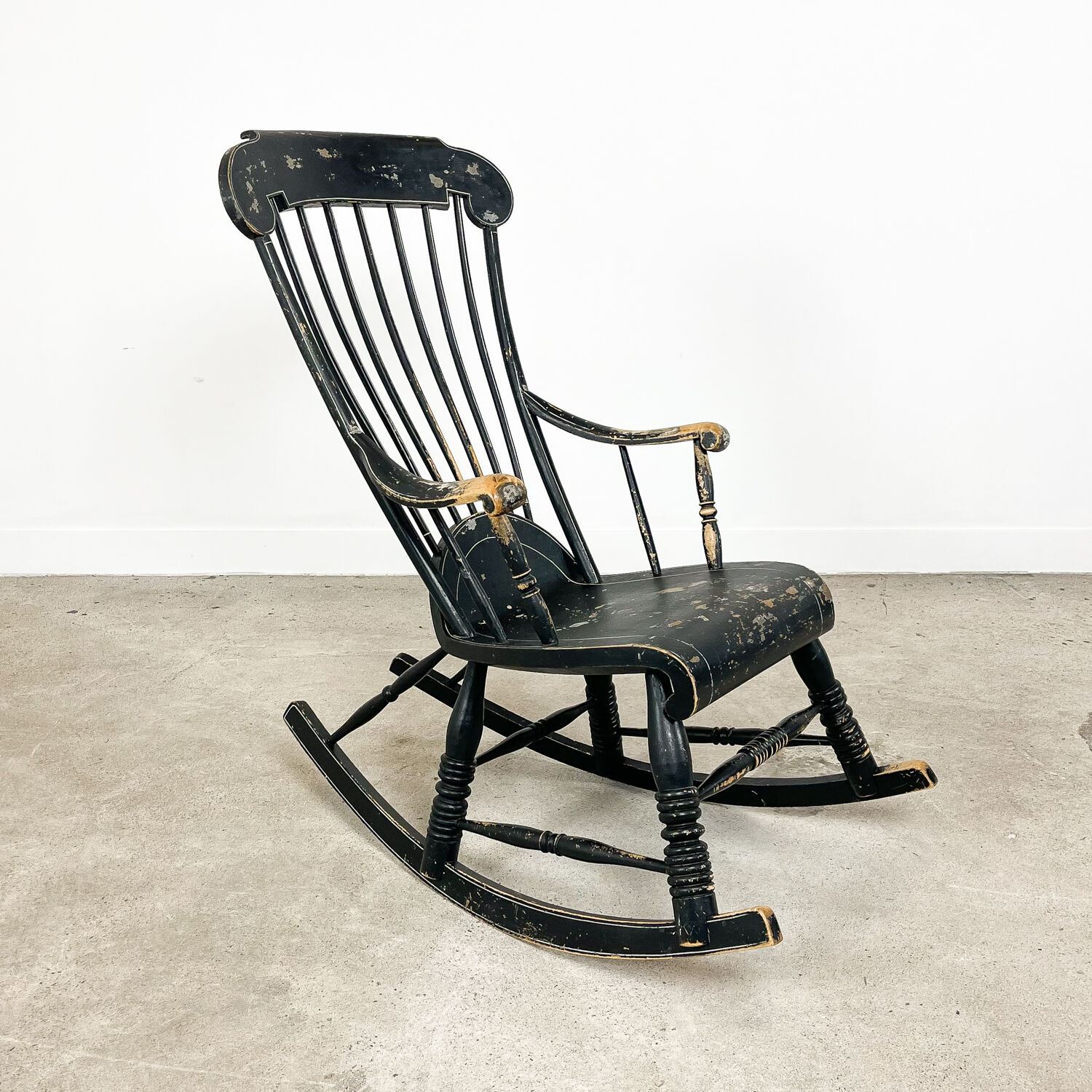 Swedish antique black painted rocking chair