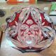 Large ruby red cut crystal vase, handmade, 1960.