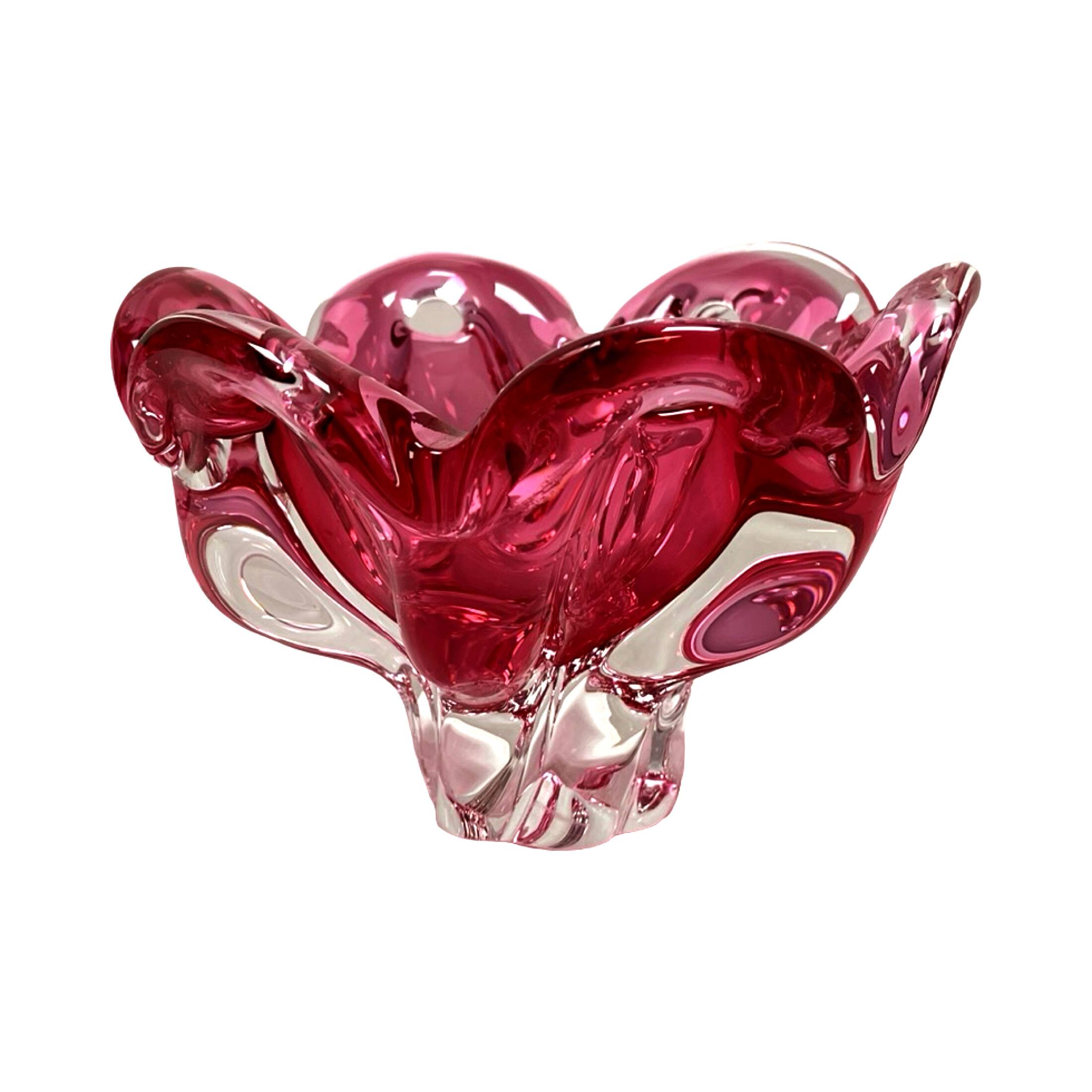 Bol en verre rose Chřibská, Josef Hospodka, Bohême vintage, années 1960